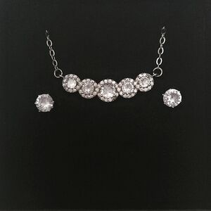 Classic White Crystal Necklace and Stud Earring Set